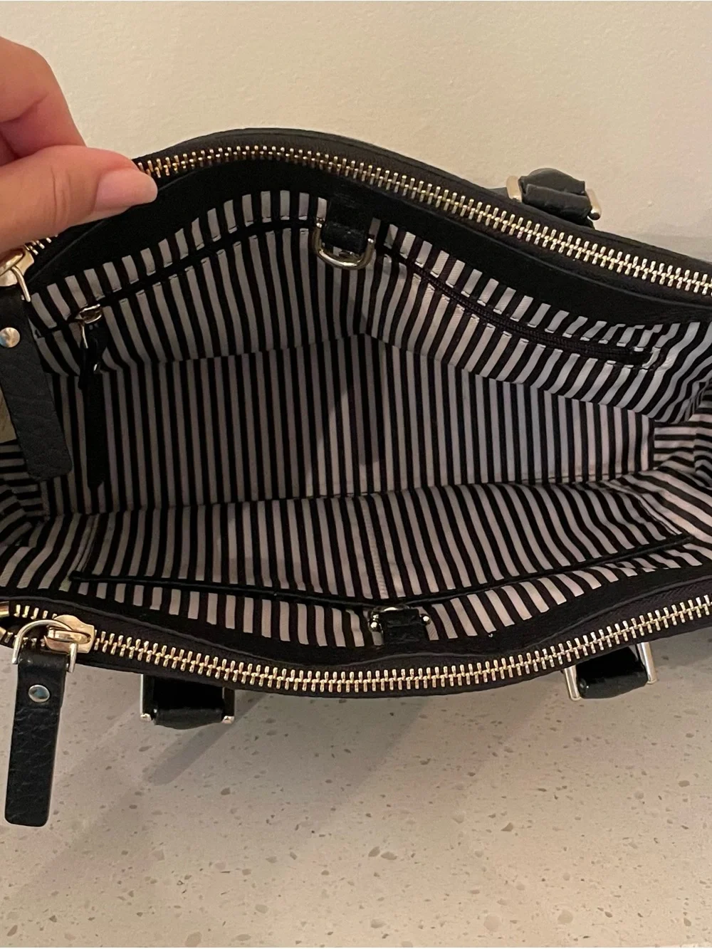 kate spade Black Pebbled Leather Satchel with Gold Accents
